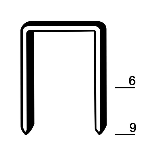 Tackerklammer Zeichnung mit den Maßen 6 und 9 Millimeter.