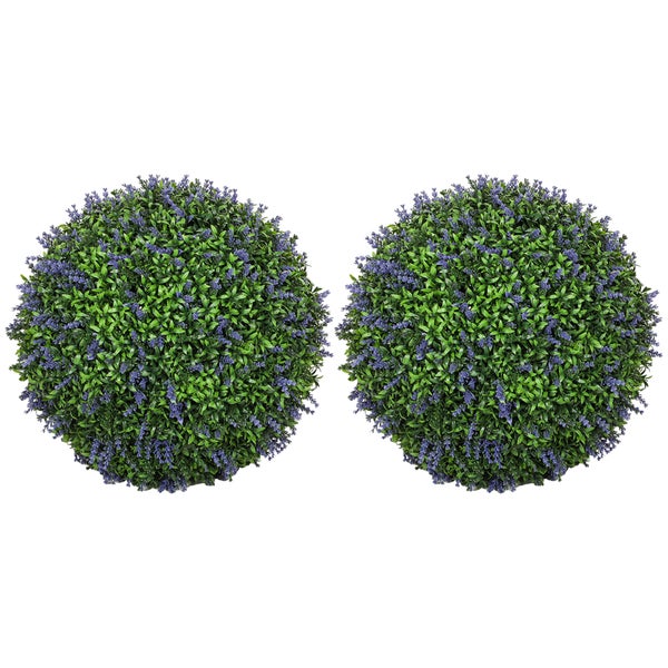 HOMCOM 2er-Set Künstlicher Lavendel, 42 cm Zimmerpflanze, Kunstpflanze in Kugelform, große Dekorative Kunstblumen für Zuhause, Büro, Flur, Garten, Violett+Grün