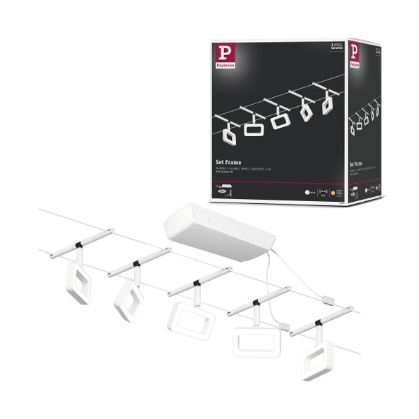 CorDuo LED Seilsystem Frame Basisset 5x280lm 5x4,8W 3000K 230/12V Weiß matt, Chrom
