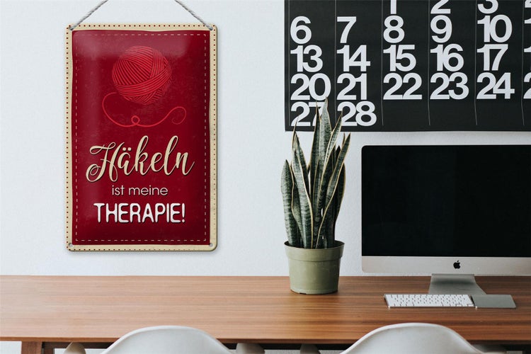 Blechschild Spruch 20x30cm Häkeln ist meine Therapie