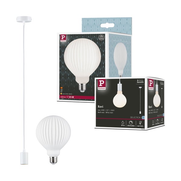 Pendelleuchte Ravi IP44 E27 3000K 400lm 4,3W Weiß matt dimmbar