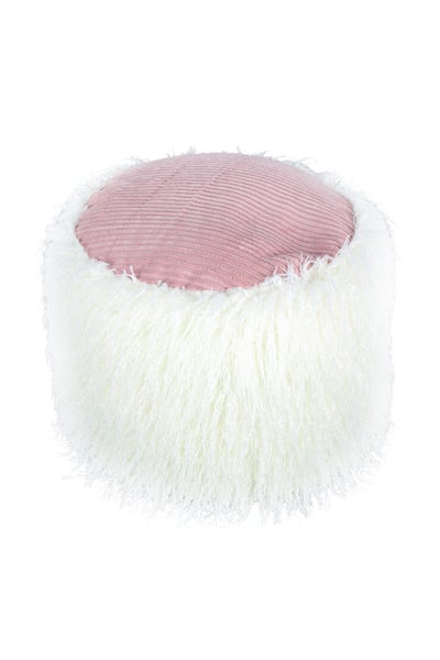 Pouf, Fellpouf Hocker modern Weiß / Rosa Rund Ø 45 cm