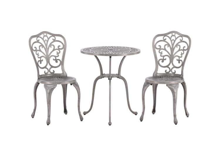 Nandin Gartenset Tisch, 2 Stühle silberfarben. 60 X 60 X 73 cm