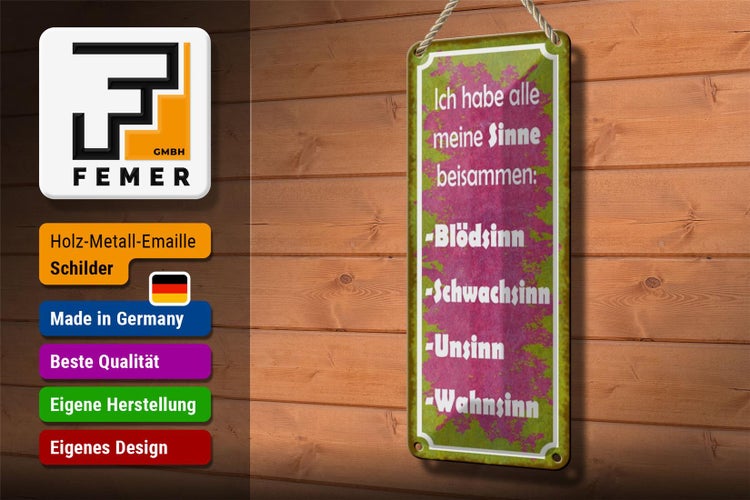 Blechschild Spruch 10x27cm habe alle meine Sinne beisammen Dekoration