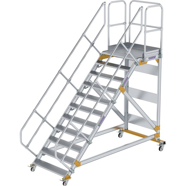 Günzburger Steigtechnik Plattformtreppe 45° fahrbar Stufenbreite 1 m 11 Stufen Aluminium geriffelt - 600811