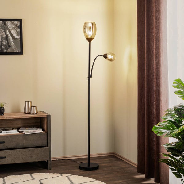 Stehlampe mit zwei Leuchten und schwarzem Gestell