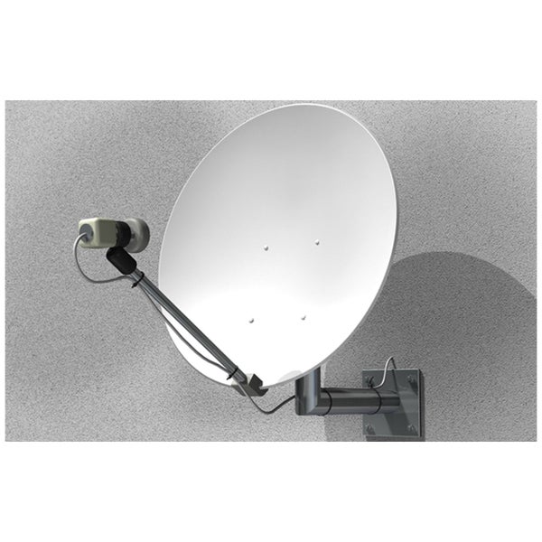 Satellitenschüssel mit LNB an der Wand montiert