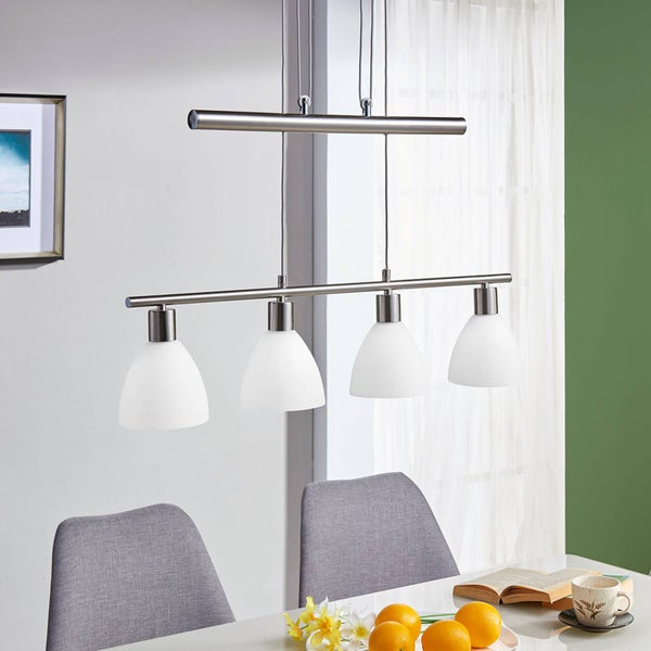 Lampenwelt Esstisch Pendelleuchte Glas Metall, höhenverstellbar Hängelampe 4-flammig Hängeleuchte für Esszimmer Wohnzimmer Küche Balkenpendelleuchte
