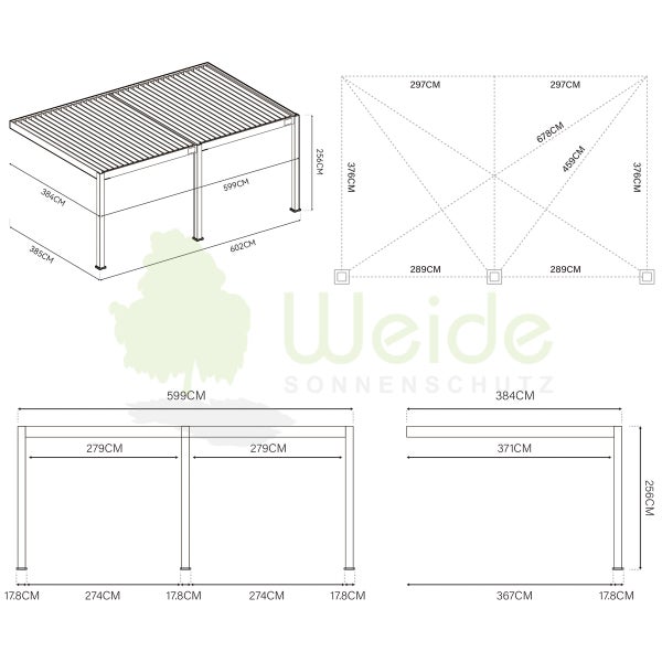 Weide Deluxe Plus Aluminium Pavillon 4 x 6 M Anthrazit Wandpergola