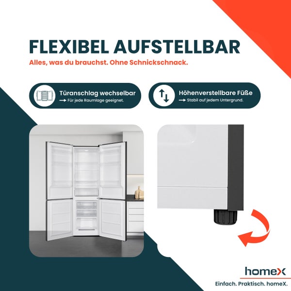 homeX Kühlschrank mit Gefrierfach Kühl-Gefrierkombination freistehend groß 315 Liter Super-Frost-Funktion schwarz