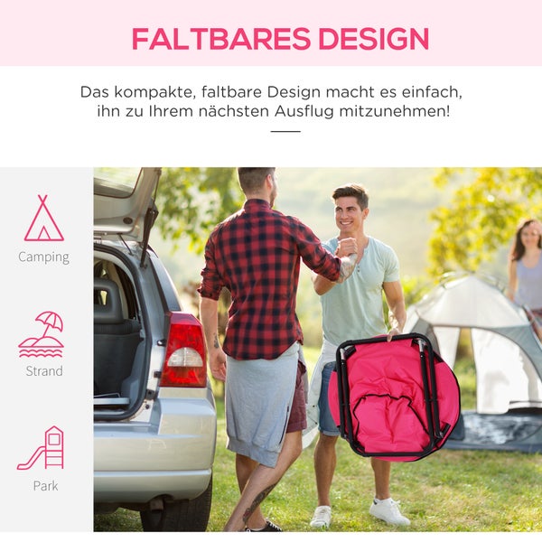 Outsunny Campingstuhl Faltbar Campingsessel mit Lehne, Klappstuhl bis 120kg, gepolstert Moonchair Extra Breit, Faltsessel Outdoor Stuhl für Garten, Balkon, Camping, Rosa