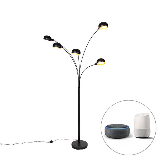QAZQA - Design Smarte Stehlampe schwarz 5-flammig inkl. Wifi B35 - Sixties I Wohnzimmer - Stahl Länglich - LED geeignet E14