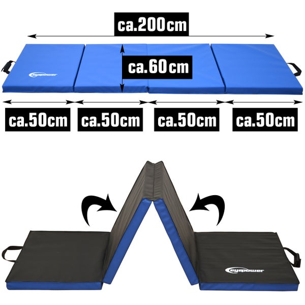 200x60 Klappbare Gymnastikmatte - 5 cm Faltbare Turnmatte Blau Schwarz