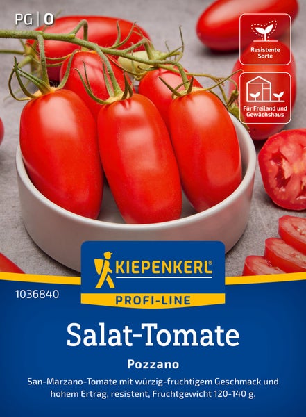 Kiepenkerl Profi-Line Salat-Tomate Pozzano Samen für San-Marzano-Tomaten. Resistente Sorte für Freiland und Gewächshaus mit hohem Ertrag.