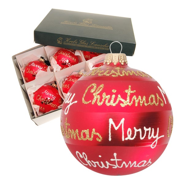 Rot glanz 8cm Glaskugel mundgeblasen und handdekoriert , 6 Stck., Weihnachtsbaumkugeln, Christbaumschmuck, Weihnachtsbaumanhänger
