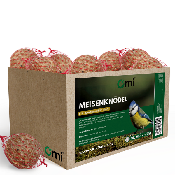 Meisenknödel mit Insekten und Früchten in einer Kartonverpackung mit 100 Stück