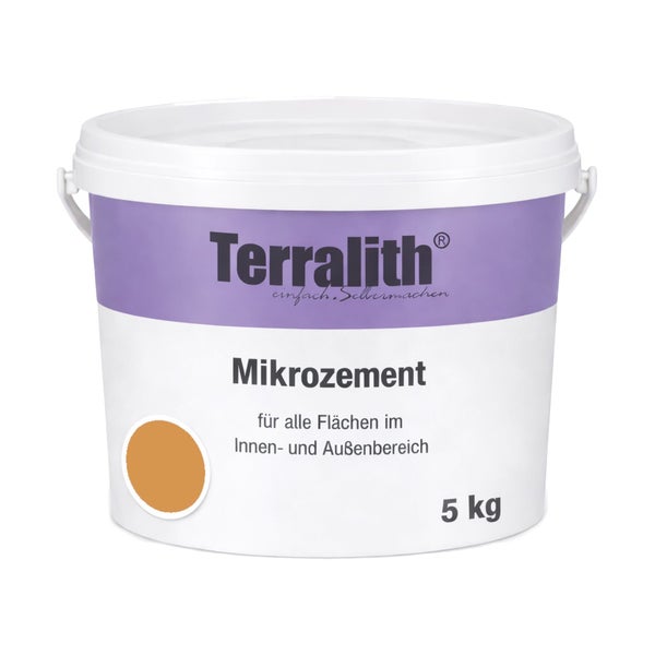 Terralith Mikrozement im 5 Kilogramm Eimer für den Innen- und Außenbereich, Farbe Ocker.