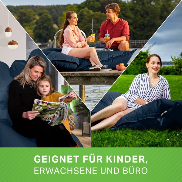 Green Bean Sitzsack 120x160cm 270 Liter Kinder & Erwachsene Bean Bag EPS Perlen Füllung Riesensitzsack Groß Draußen Outdoor Liegekissen Waschbar Wetterfest Lounge Sitzkissen Bodenkissen Dunkelblau