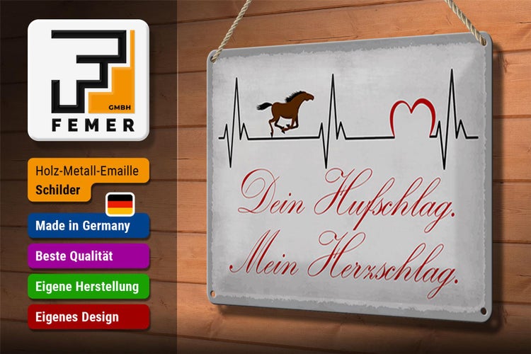 Blechschild Spruch 30x20cm Pferd dein Hufschlag Herzschlag