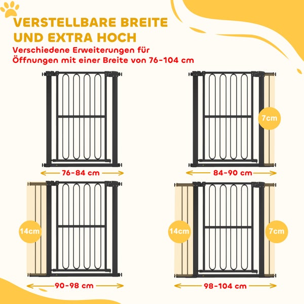 Darstellung verschiedener Breiten der Treppenschutzgitter für Öffnungen von 76 bis 104 Zentimeter