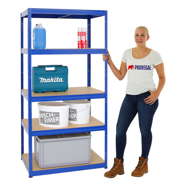 PROREGAL Schwerlastregal Slim Elephant M HxBxT 180 x 90 x 60 cm 5 Ebenen Fachlast 350 kg Blau