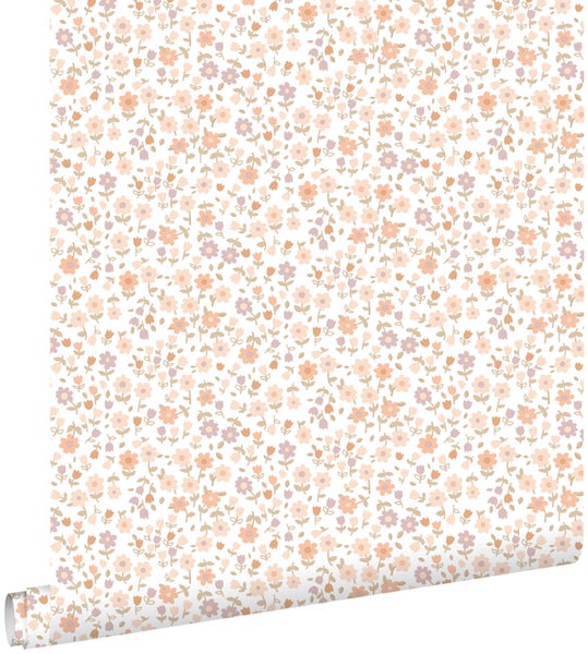 ESTAhome Tapete Blumen Rosa, Terrakotta und Lila - 53 cm x 10.05 m - 139579