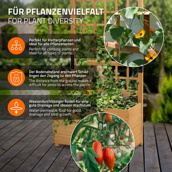 ML-Design Pflanzkasten mit Rankgitter, 67,5×139×36,5 cm, Braun, Pflanzkübel Blumenkübel mit Spalier, Gartenspalier Massivholz für Kletterpflanzen, Blumenkasten Rankkasten Hochbeet für Balkon & Garten