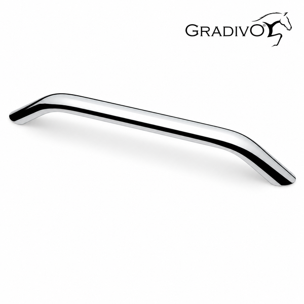 Gradivo Logo. Gebogener Möbelgriff aus poliertem Metall.