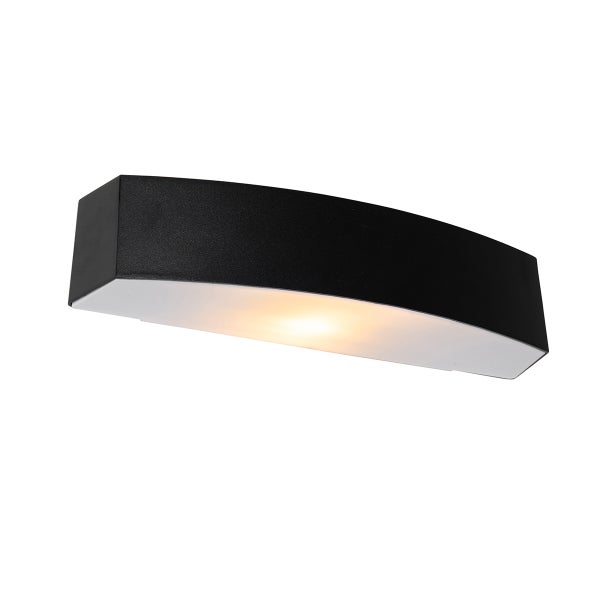 Moderne LED Außenwandleuchte in Schwarz, gebogenes Design mit Lichtaustritt nach unten.