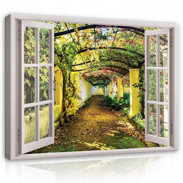 Bilder Fenster Garten Modern Leinwandbild Wohnzimmer 100X70 cm