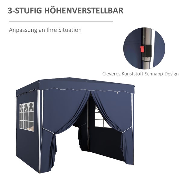 Outsunny Faltpavillon ca. 3 x 3 m, Pavillon mit Seitenwänden, Fenster, Festzelt， Gartenpavillon mit UV-Schutz, Partyzelt mit Tragetasche, für Terrasse, Balkon, Blau