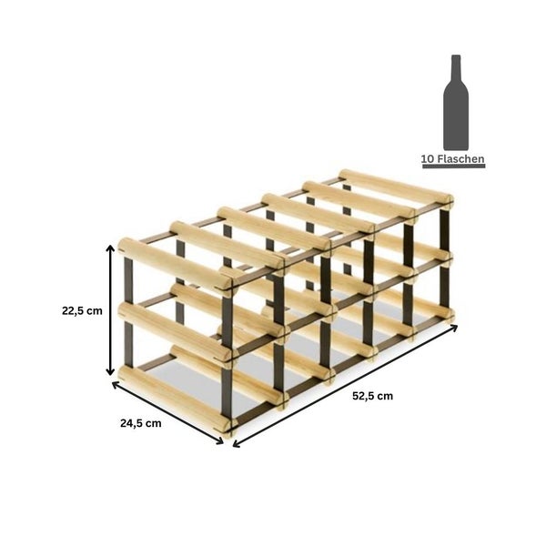 PROREGAL Modulares Weinregal Vinotega Mod Metal HxBxT 22,5 x 52,5 x 24,5 cm 5 x 2 Flaschen Massives Kiefernholz Natur