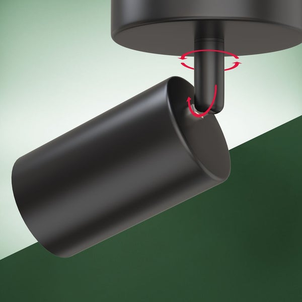 Schwarzer Strahler in zylindrischer Form, drehbar und schwenkbar.