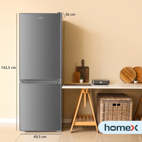 homeX Kühlschrank mit Gefrierfach Kühl-Gefrierkombination freistehend 173 Liter Nutzinhalt 40 dB CFS1110-S silber