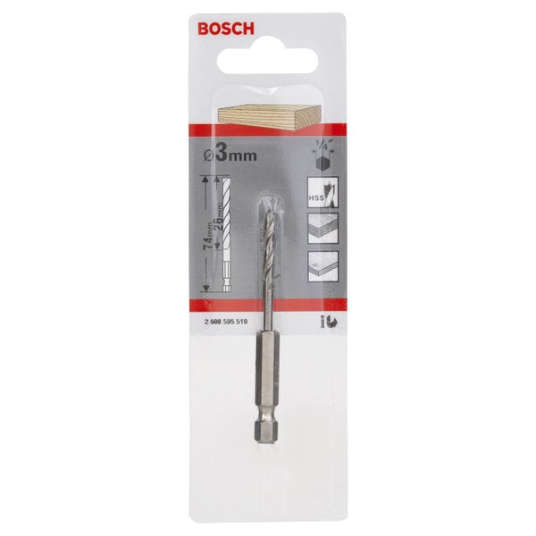 Bosch Holzbohrer mit 3 mm Durchmesser in Verpackung