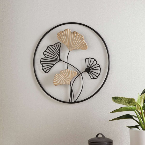 FRANK FLECHTWAREN | Wanddeko Ginkgo, 39,5 x 2 x 39,5 cm, METALL, HOLZ