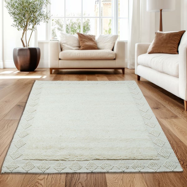 Eleganter Handwebteppich aus Wolle Beige 90x160 cm