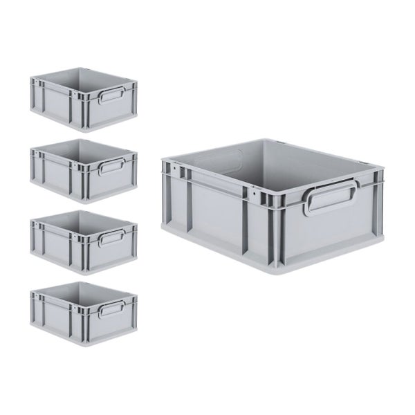 PROREGAL Spar Set 5x Eurobox Nextgen Economy Mit Scharnierdeckel & Grünen Schiebeschnappverschlüsse Griffe Geschlossen HxBxT 17 x 30 x 40 cm 16 Liter