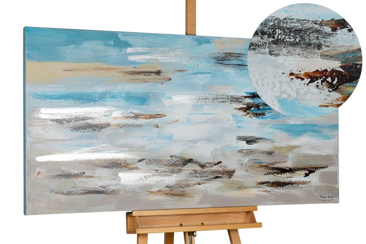 Handgemaltes Gemälde Acrylfarbe 140x70cm Silber
