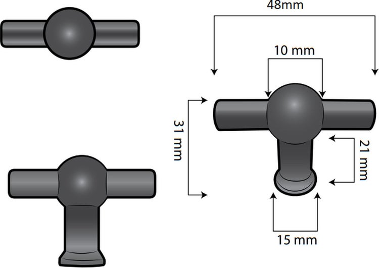 Technische Zeichnung eines Möbelknopfes mit Maßangaben