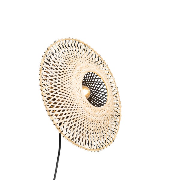 Wandleuchte aus Bambus mit rundem Schirm