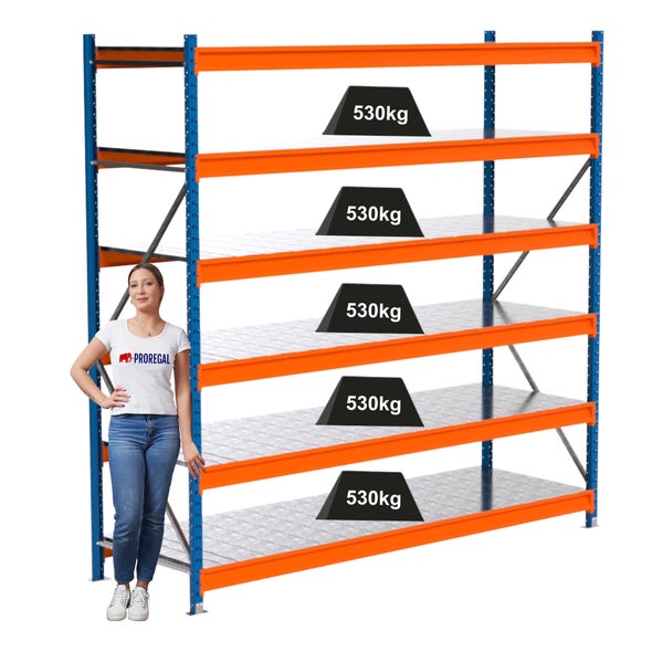 Regal mit fünf Ebenen und einer Traglast von 530 Kilogramm pro Ebene