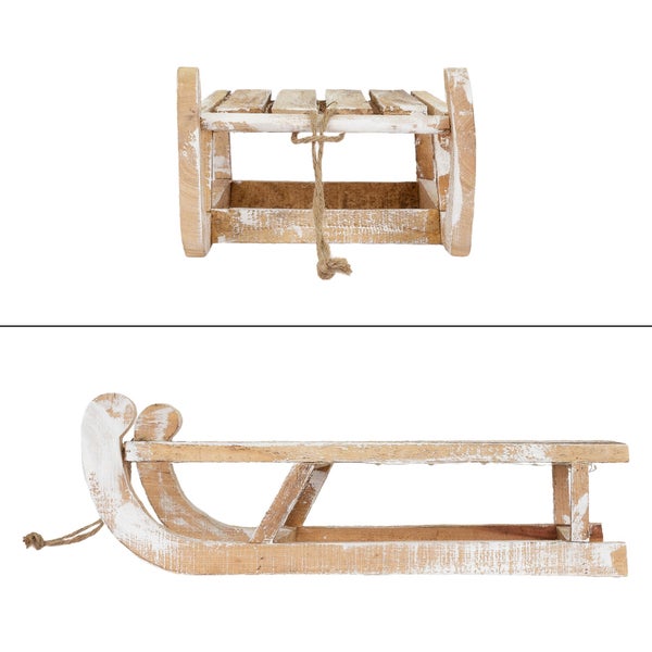 ECD Germany Deko Schlitten aus Holz, 50,5 x 13,5 x 23,5 cm, Braun, Natur, mit LED, Weihnachtsdeko, Weihnachten Dekoration, mit Batterien, Holzschlitten, Holz Deko, Dekoration, Dekoschlitten