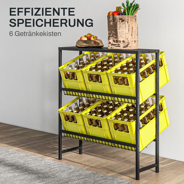 HOMCOM Getränkekistenregal für 6 Kisten, Freistehend Getränkeregal mit Verstellbar Regalhöhe, 3 Ebenen, Kistenregal mit Rutschschutz, 103 x 33 x 113,5 cm, Stahl, Schwarz