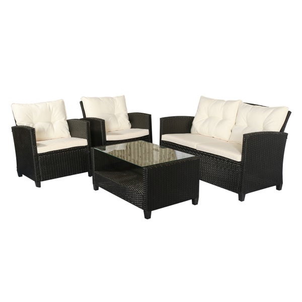 Outsunny Polyrattan Sitzgarnitur 4 tlg. Sitzgruppe Gartenset Sofagarnitur Gartenmöbel Set Lounge Metall Luxus Schwarz
