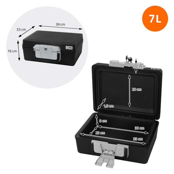 ECD Germany Dokumentenbox DIN A4, 39x33x16 cm 7L, Feuerfeste wasserdichte Dokumentenkassette, Sicherheitskoffer für Dokumente, Sicherheitskassette abschließbar 2 Schlüssel, Geldkassette mit Tragegriff
