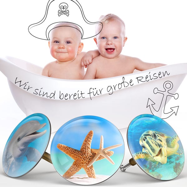 M. ROSENFELD HOME Badewannenstöpsel mit Motiv Delfin - Delphin - Stöpsel Badewanne 72mm Universal Badewannenstöpsel aus Messing mit Doppel Dichtung