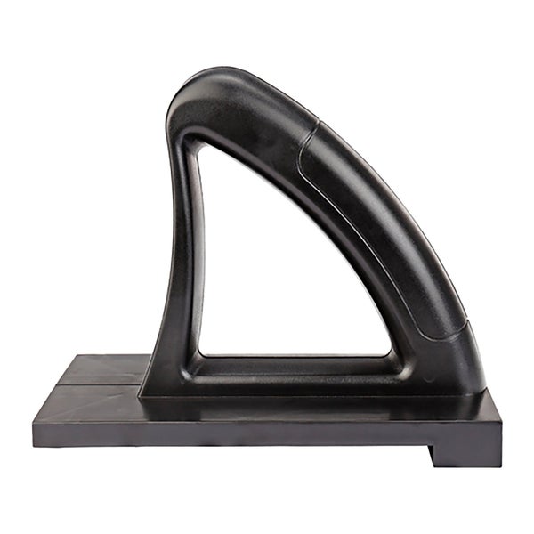 Schwarzer Schiebeblock aus Kunststoff mit ergonomischem Griff für die Sicherheit bei Sägearbeiten.