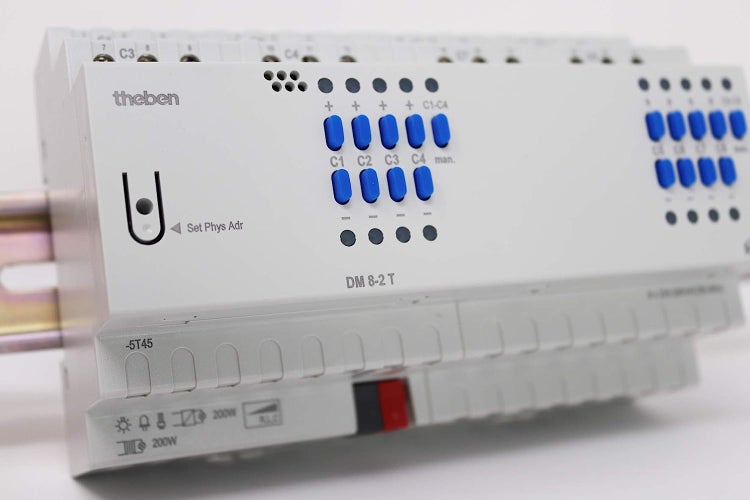 Theben 4940285 DM 8-2 T KNX 8-Fach Universal-Dimmaktor FIX2 mit Dimmbereich 0-100%, Vorschaltgerät
