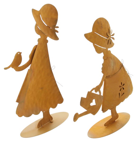 FRANK FLECHTWAREN | Dekofigur Mädchen, 2er Set, METALL, 23 x 6 x 28 cm, 20 x 6 x 30 cm